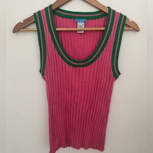 U Knit Size Large Silk Pink and Green Ribbed Tank